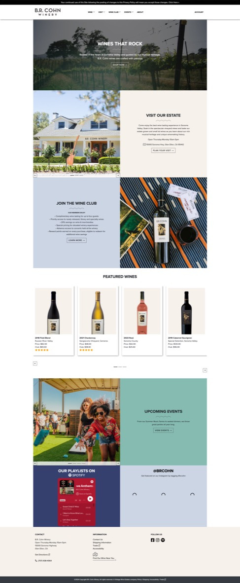 B.R. Cohn Winery website after redesign